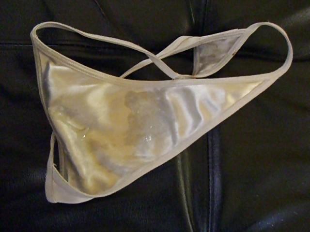6P White Satin G-Strings