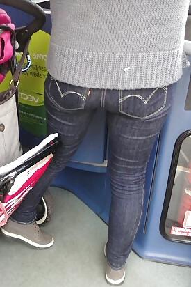 12P Tight Levi's Jeans Candid on bus