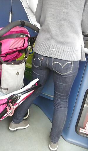 12P Tight Levi's Jeans Candid on bus