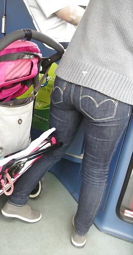 12P Tight Levi's Jeans Candid on bus