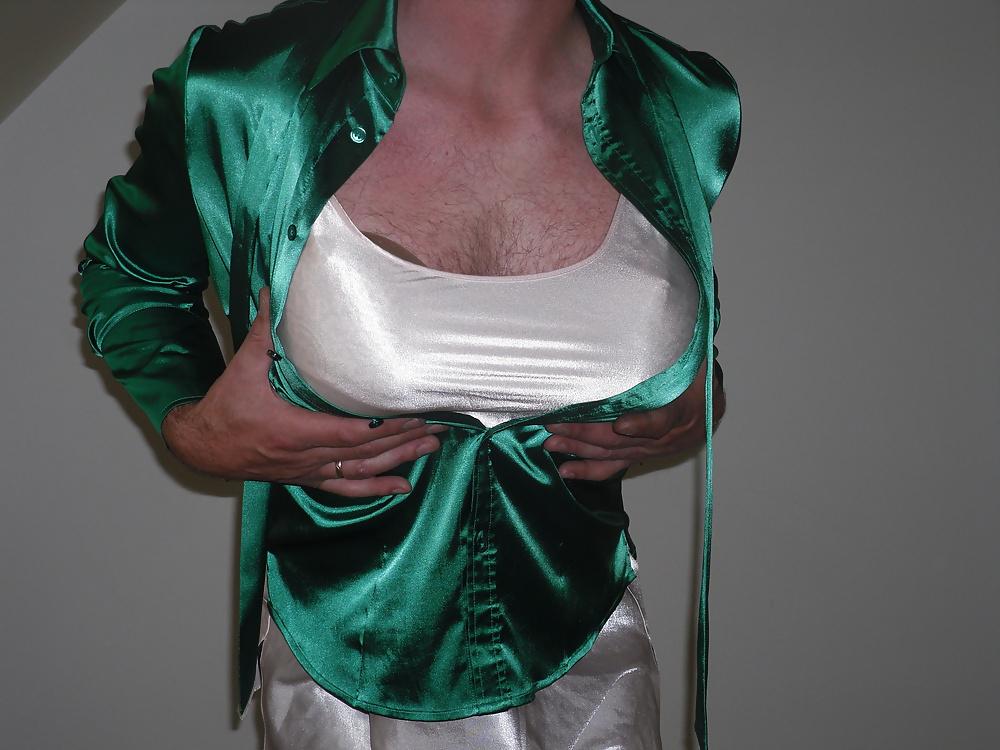 25P Satin slut with pantyhoses and big tits
