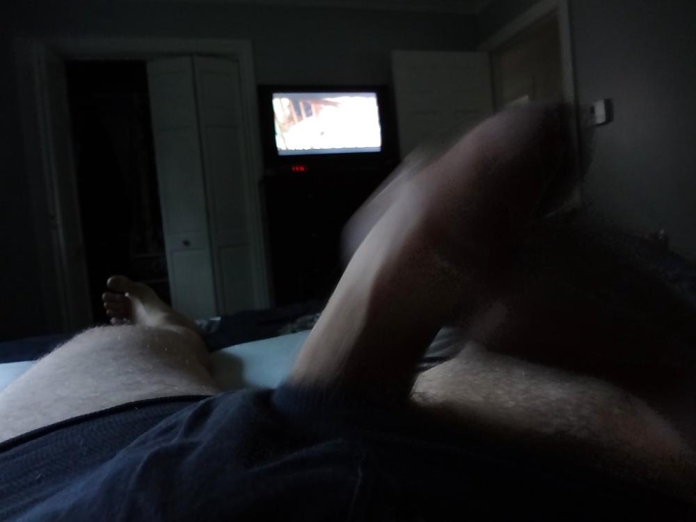 4P Playing with his cock while watching tv