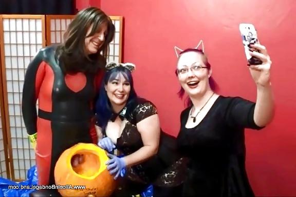 10P Halloween Pumpkin Fucking Sissy Humiliation FemDom Threesome
