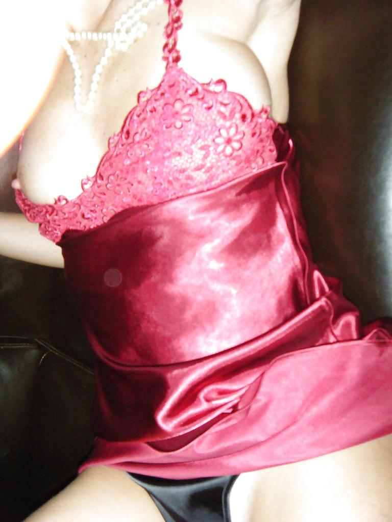 5P Wife in satin lingerie