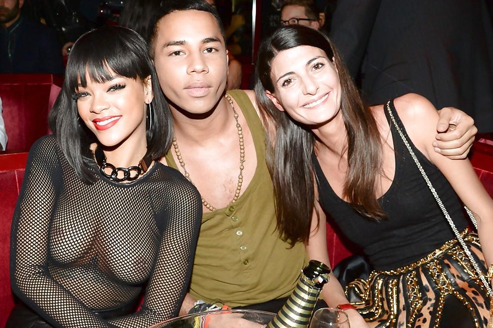 15P Rihanna: Nipples See-Through Fishnet Paris 2014 - Ameman