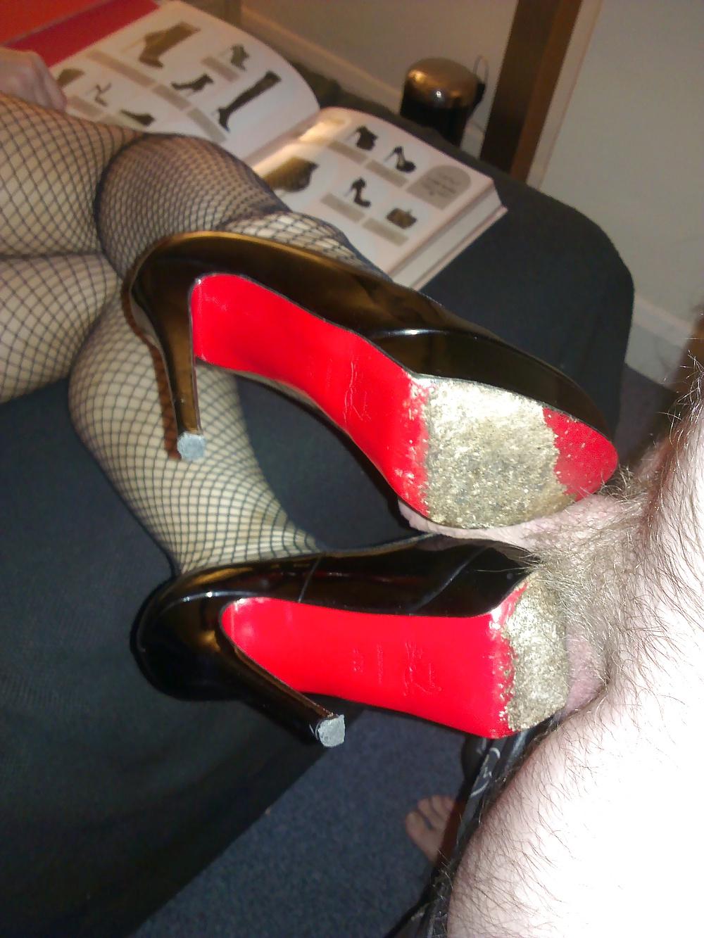 7P Hot Louboutin Feet Fishnet stockings action