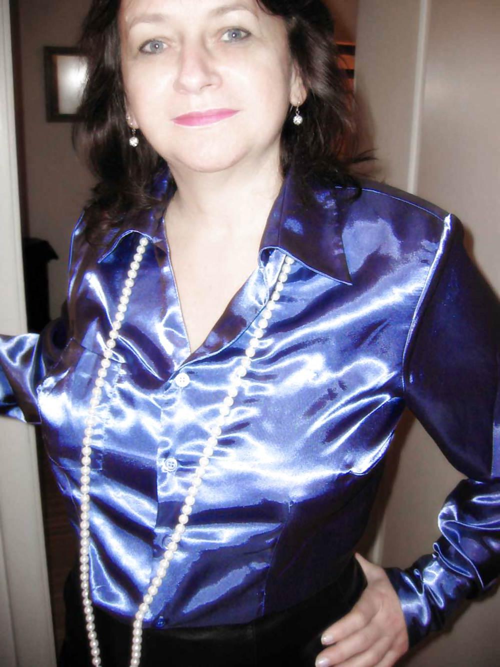 13P MILF saggy tits, hairy bush, satin blouse