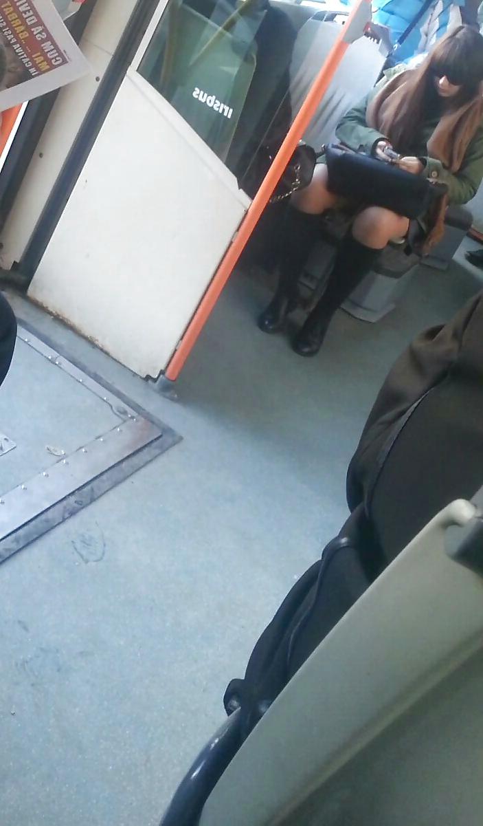 5P Spy sexy teens skirt and feet in bus romanian