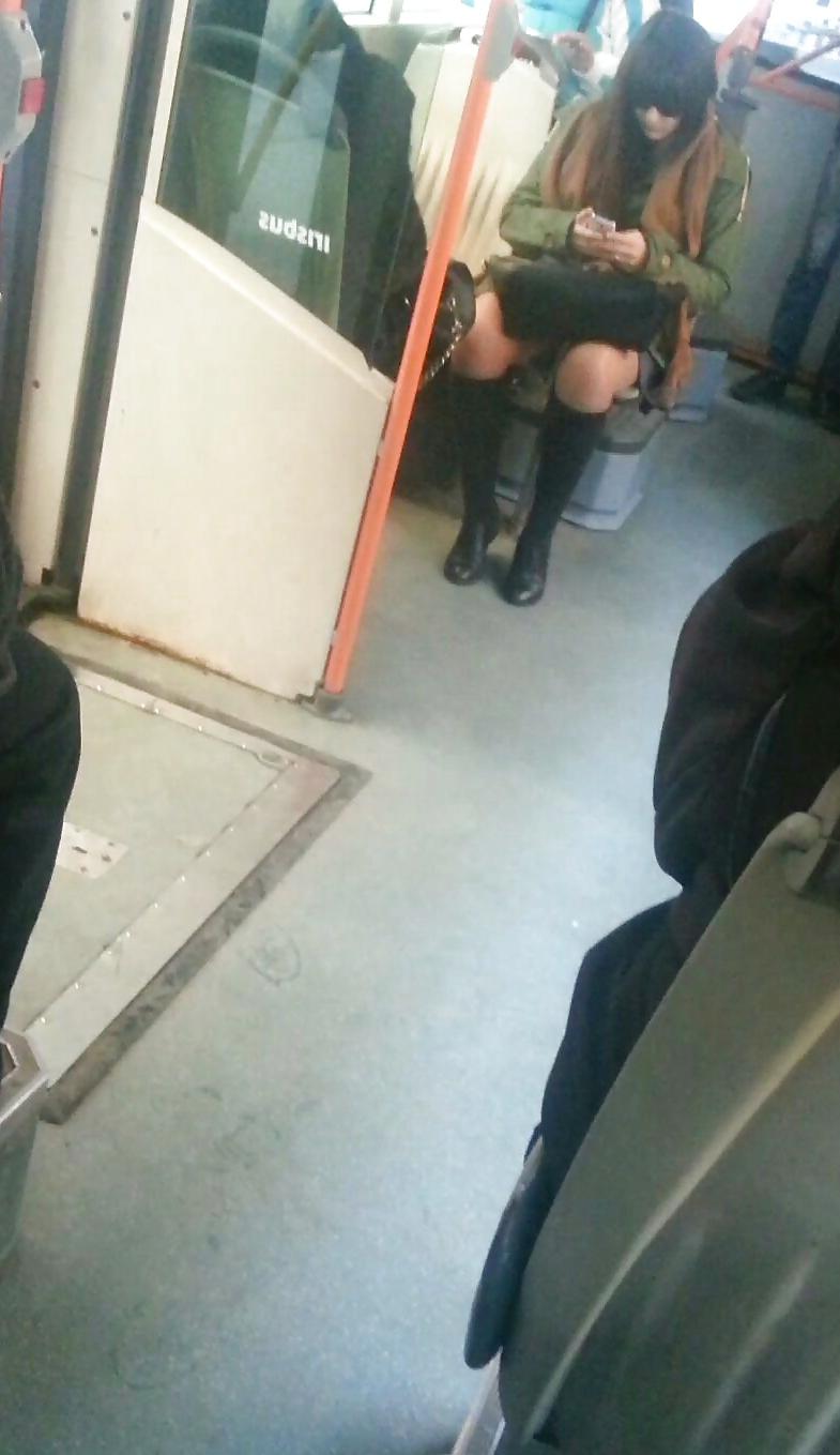 5P Spy sexy teens skirt and feet in bus romanian