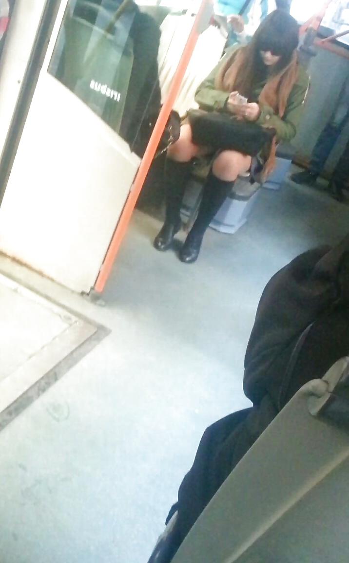5P Spy sexy teens skirt and feet in bus romanian