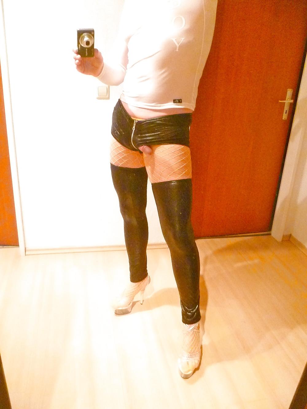 10P Yellow fishnet high heels hard dick