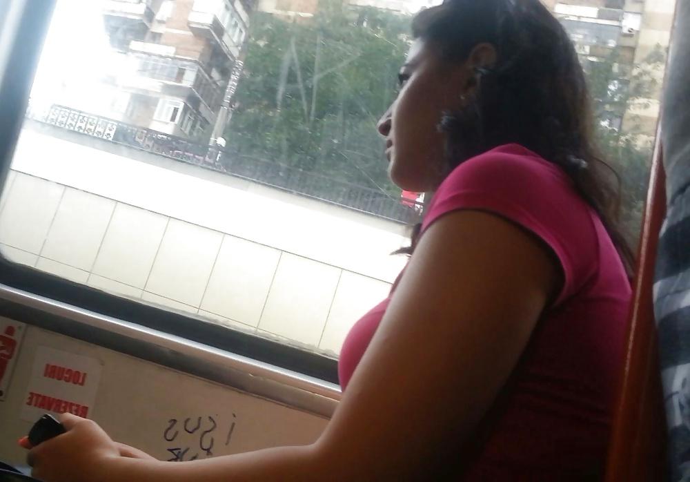 18P Spy sexy women boobs in bus romanian