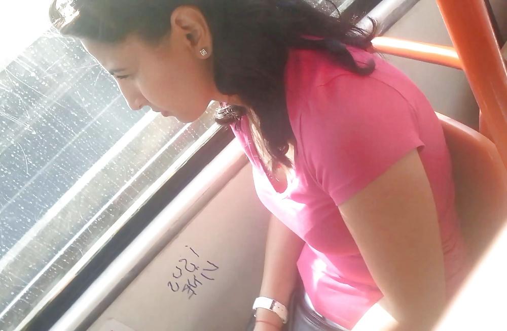 18P Spy sexy women boobs in bus romanian