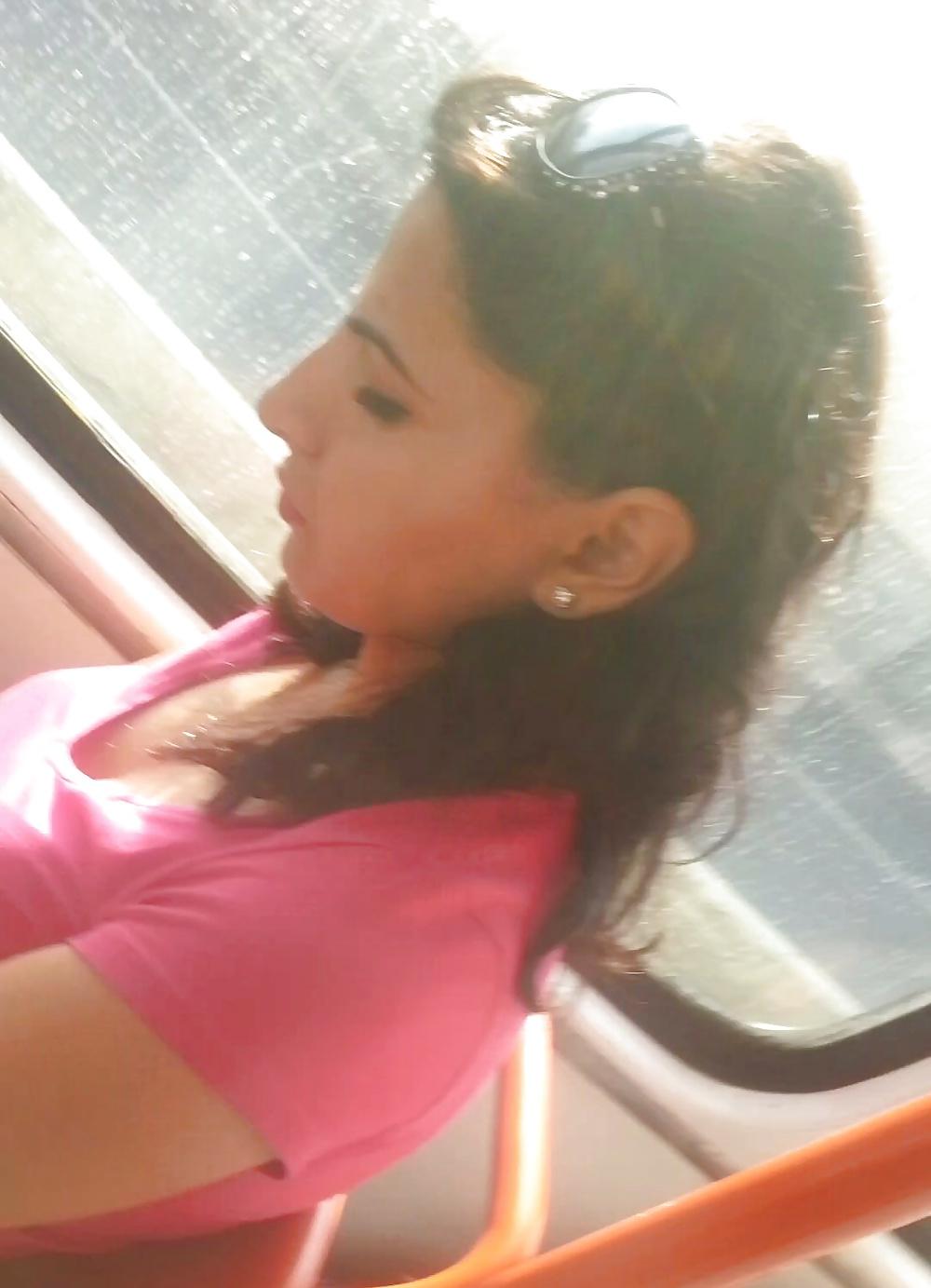 18P Spy sexy women boobs in bus romanian