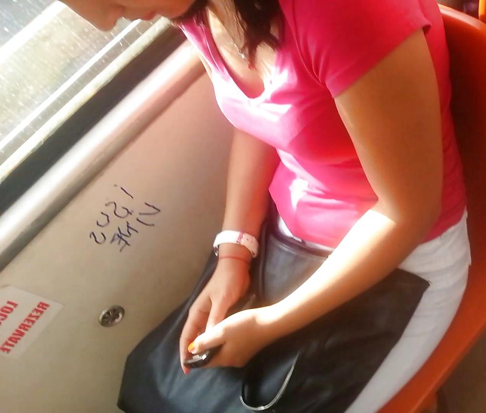 18P Spy sexy women boobs in bus romanian