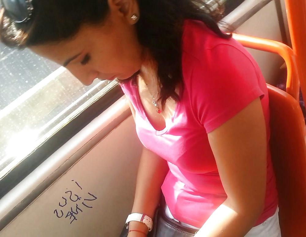 18P Spy sexy women boobs in bus romanian