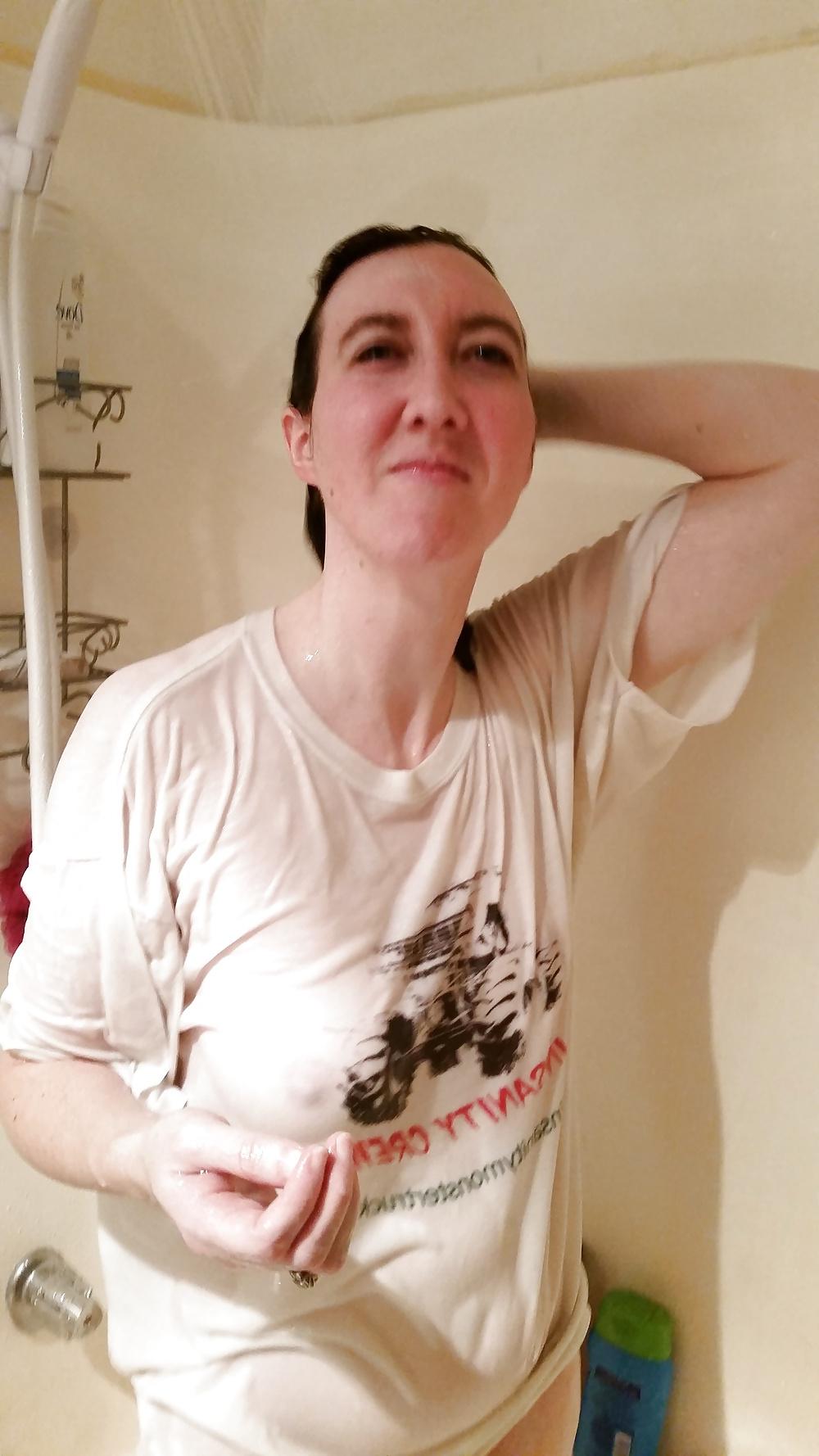 25P My wife's first wet t shirt pics and after.