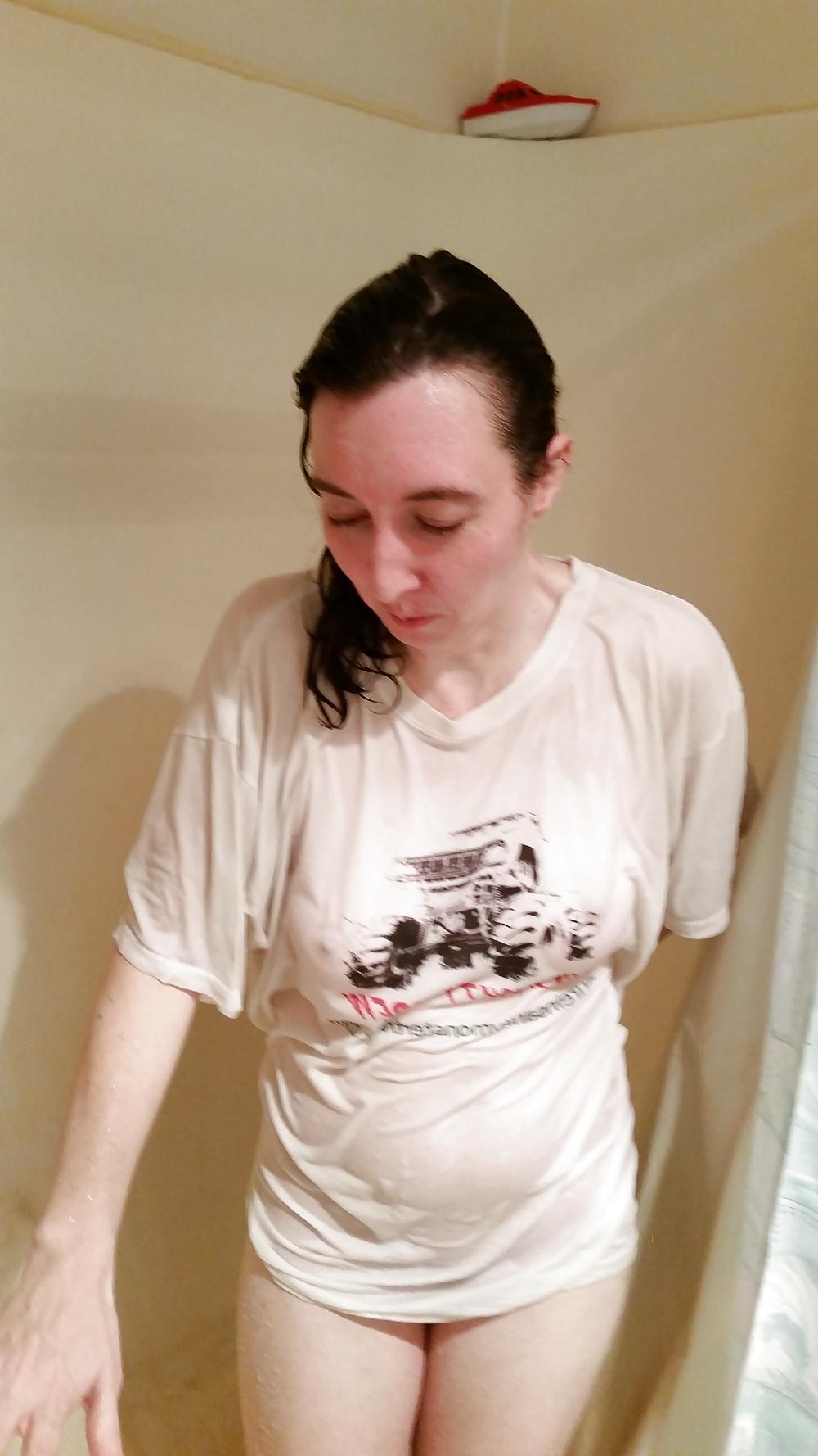 25P My wife's first wet t shirt pics and after.