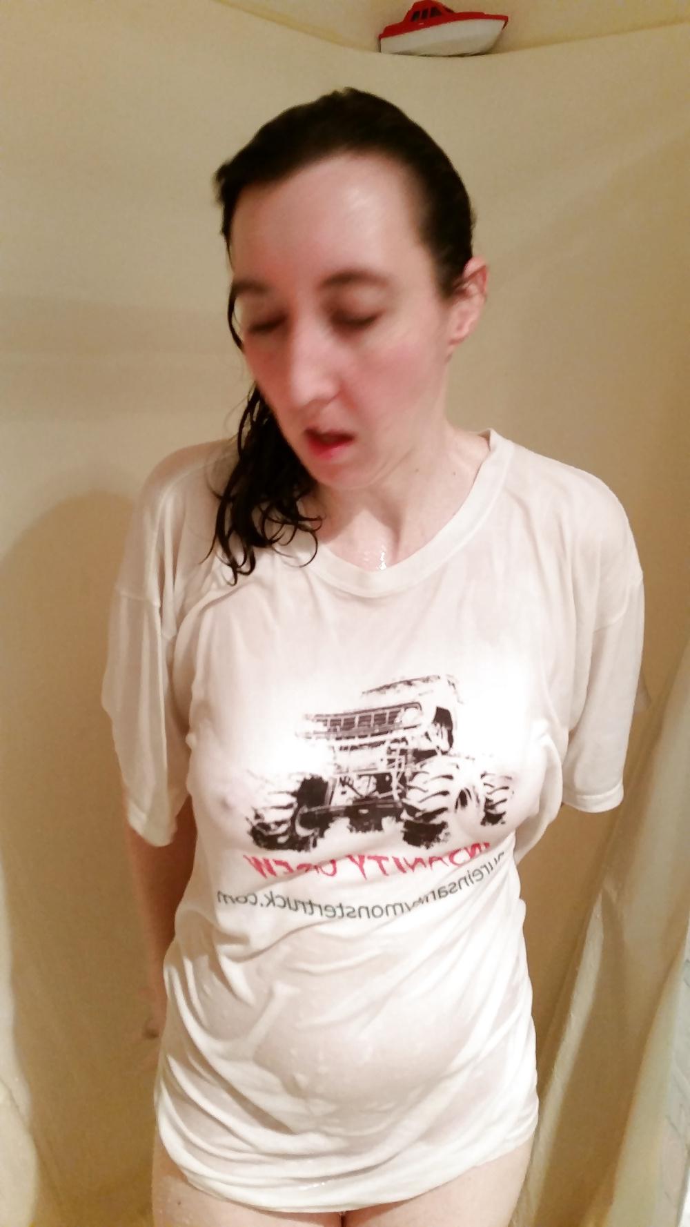 25P My wife's first wet t shirt pics and after.