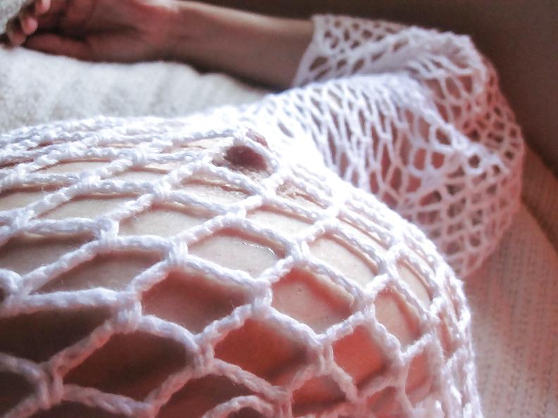 17P White fishnet top