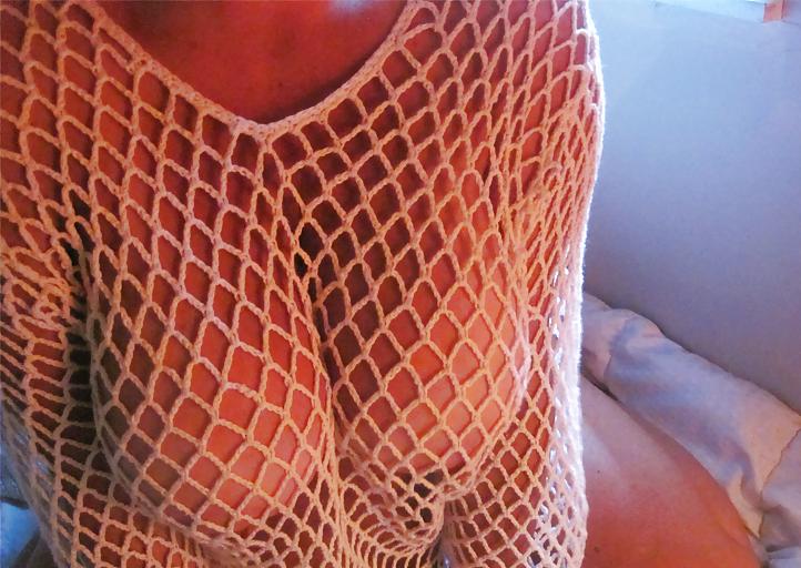 17P White fishnet top