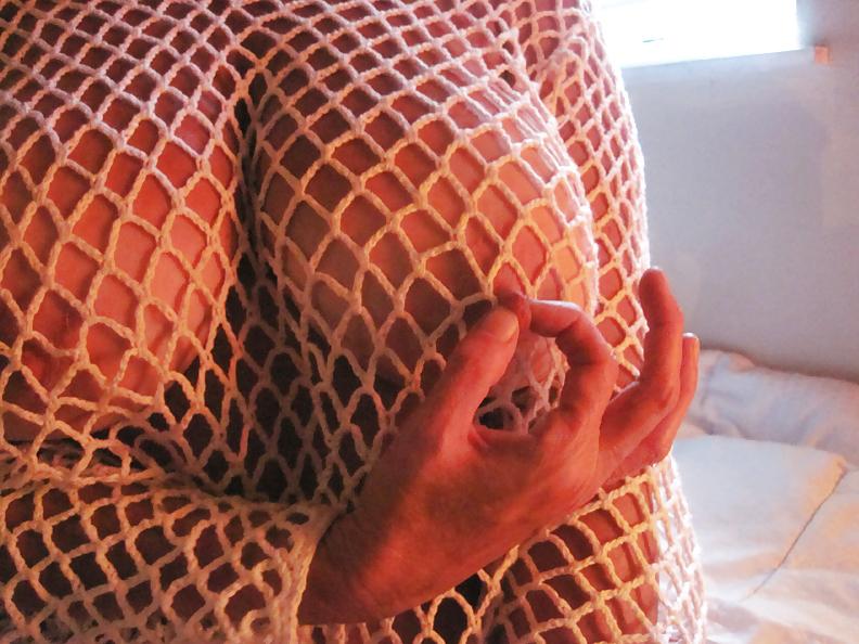 17P White fishnet top