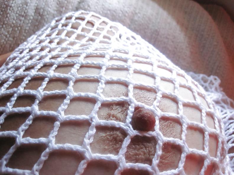 17P White fishnet top