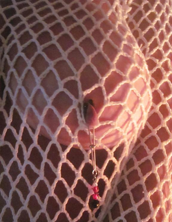 7P Nipple clamps and fishnet top