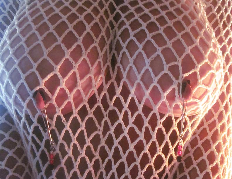 7P Nipple clamps and fishnet top