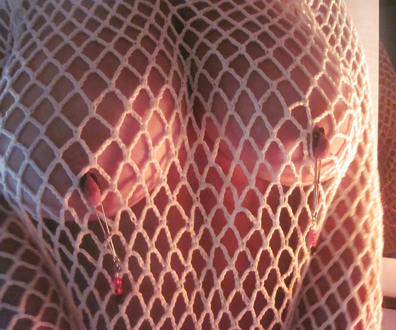7P Nipple clamps and fishnet top