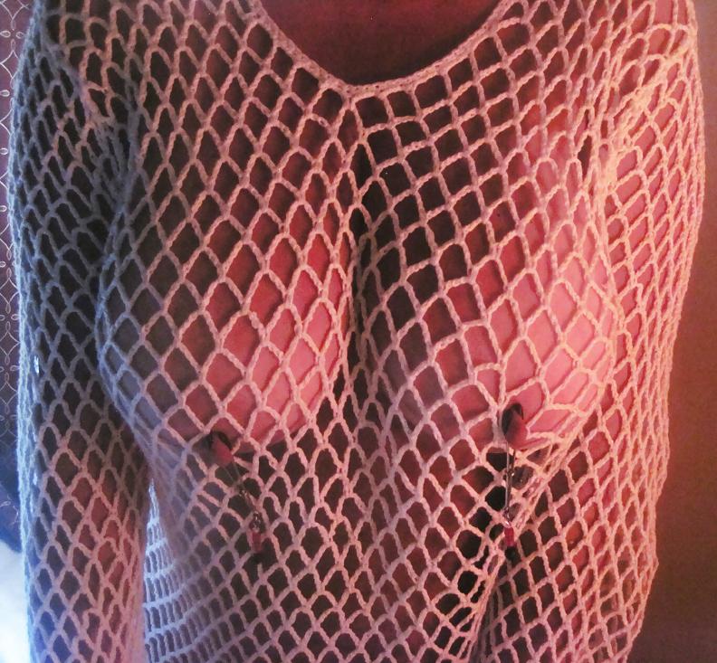 7P Nipple clamps and fishnet top