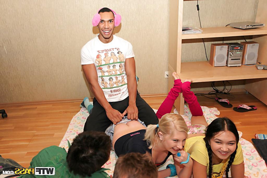 16P Lustful asian coed is into wild groupsex with her friends at the party