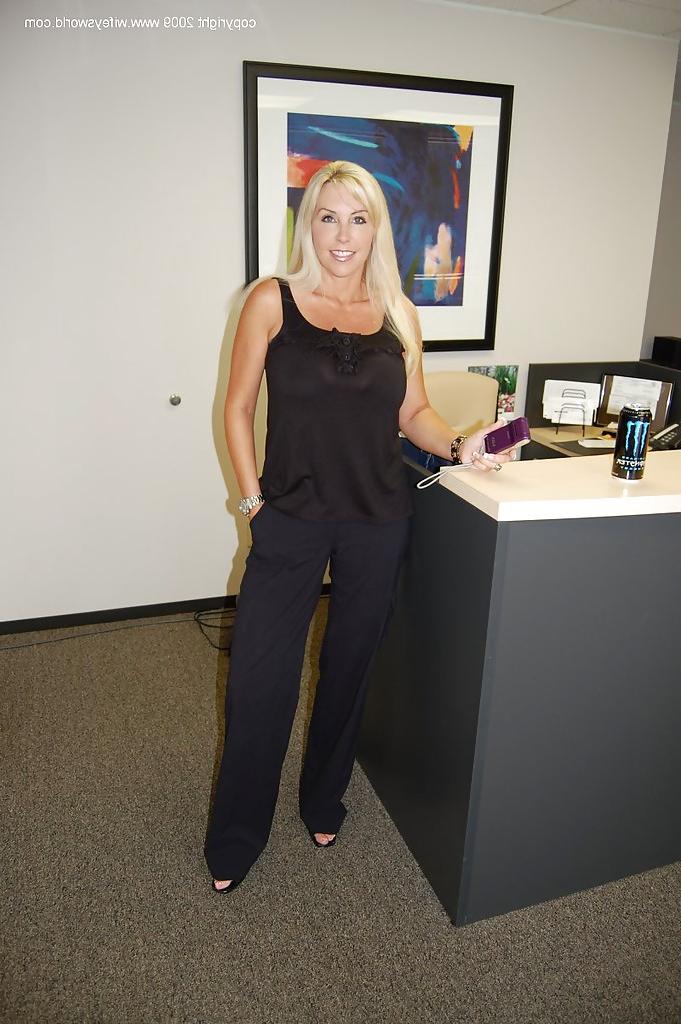 13P Horny MILF Wifey exposes her lingerie and hot fanny in the office