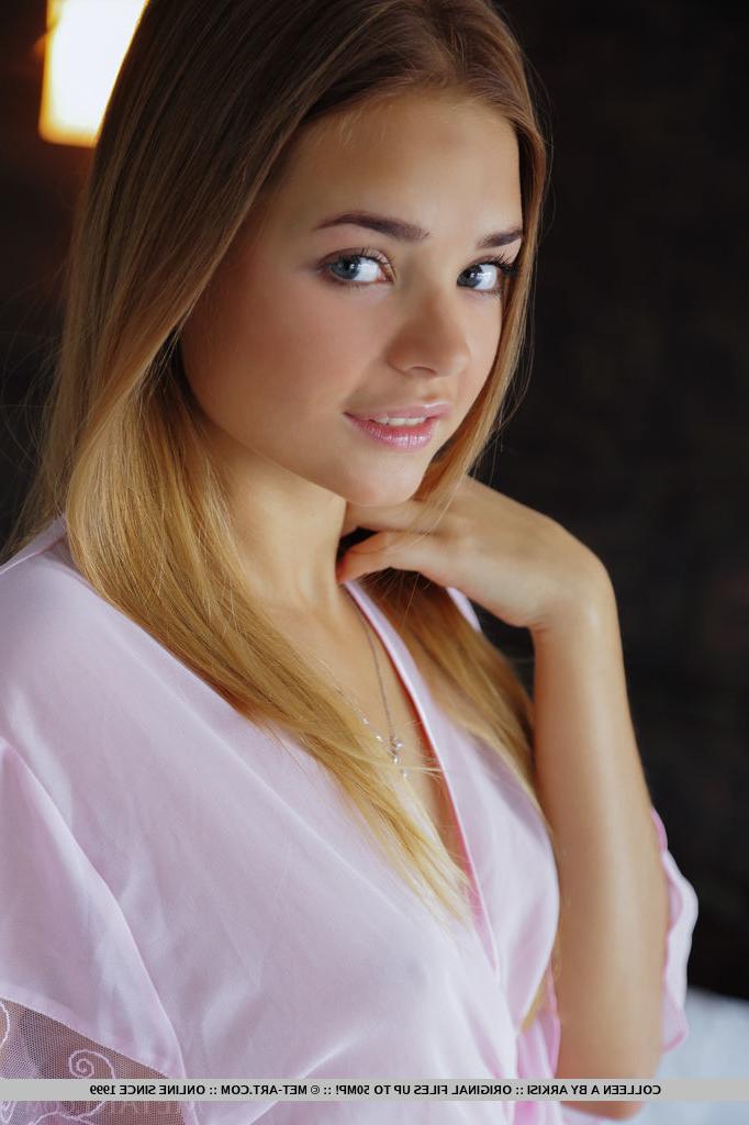 18P Blonde babe Colleen A spreading smooth teen pussy after undressing