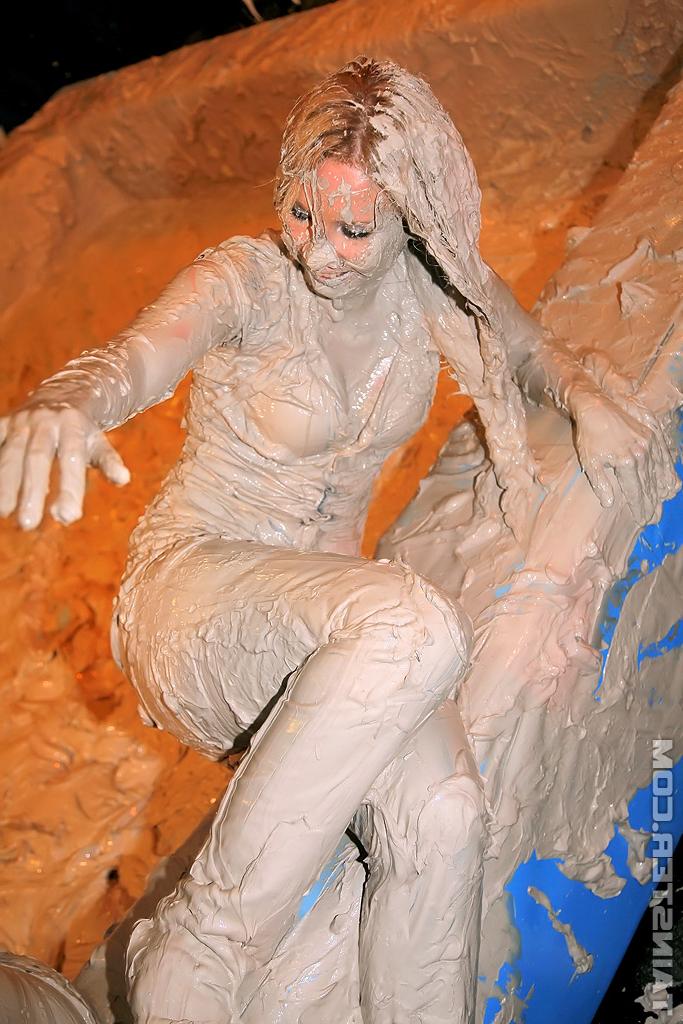 16P Stupendous fully clothed chicks are into messy mud wrestling