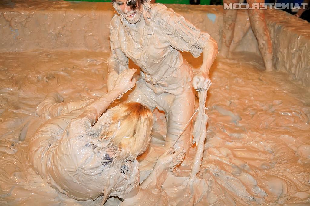 16P Stupendous fully clothed chicks are into messy mud wrestling
