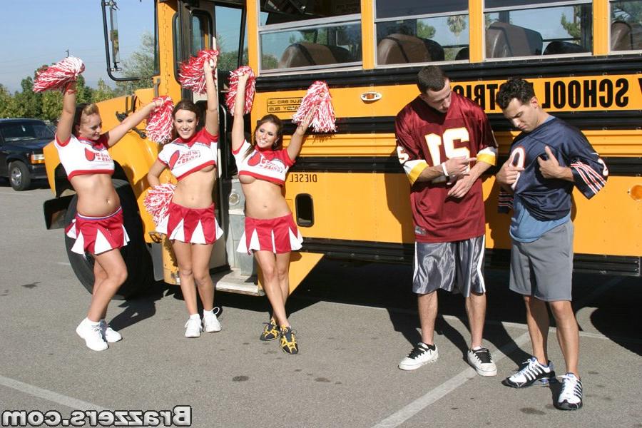 16P Three slutty cheerleaders starting a fervent orgy in the school bus