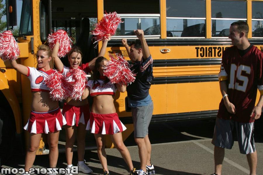 16P Three slutty cheerleaders starting a fervent orgy in the school bus