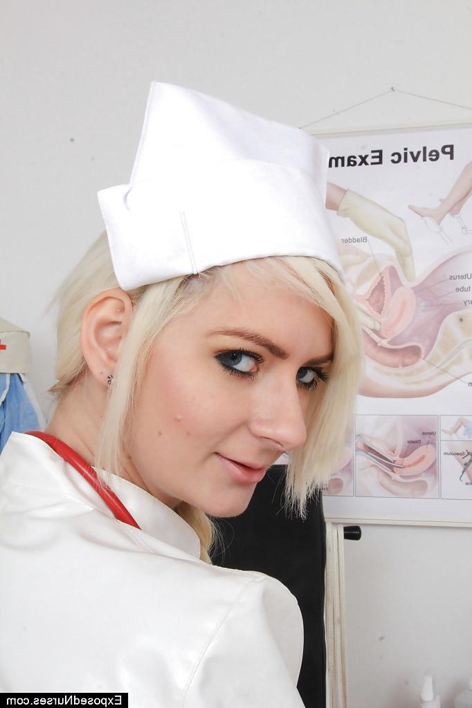 16P Skinny babe Simone wears uniform and has lots of fun with sex toys