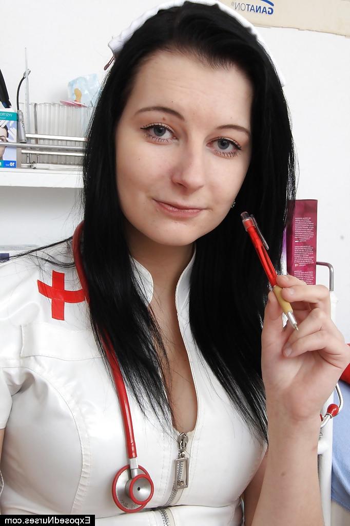 16P Uniformed beauty Hanna likes showing her sexy red stockings