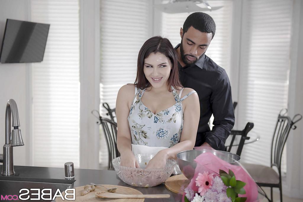 16P Brunette girl Valentina Nappi having nice tits freed before interracial sex