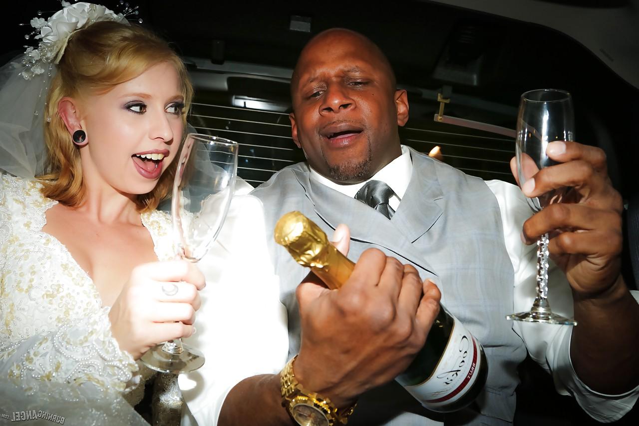 15P Blonde Eidyia tongues bbc & gets cum on tits in interracial wedding fuck