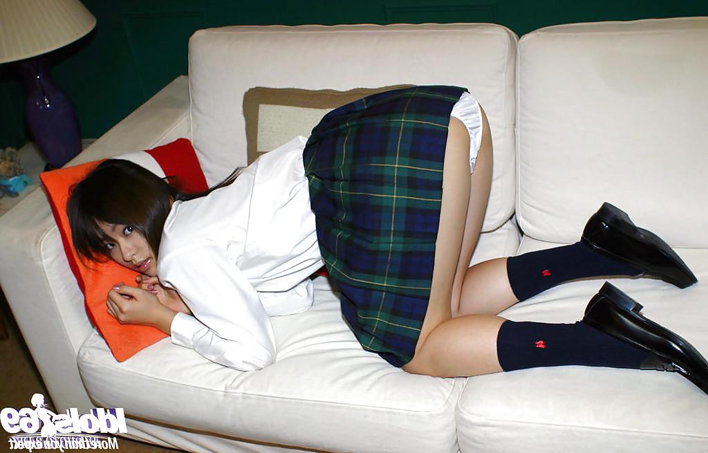 16P Naughty asian schoolgirl Hikaru Koto slipping off her uniform