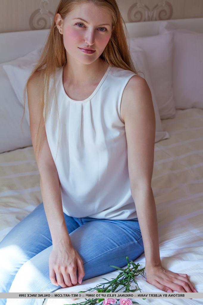 18P Clothed teen solo girl shedding jeans and panties to expose shaved snatch