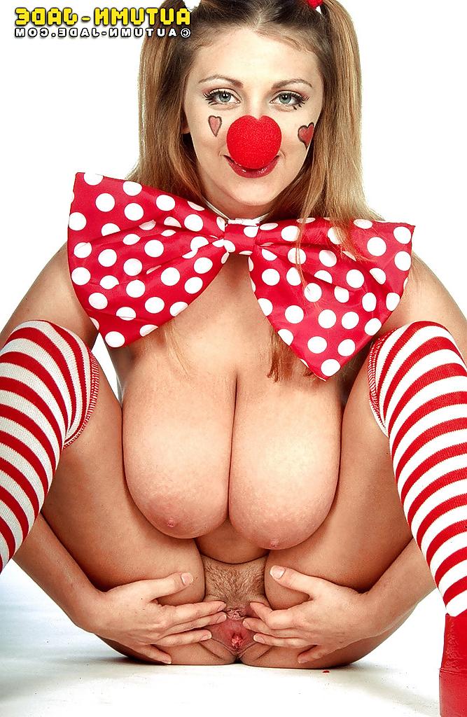 16P Solo girl Autumn Jade flaunting massive pornstar tits in clown outfit