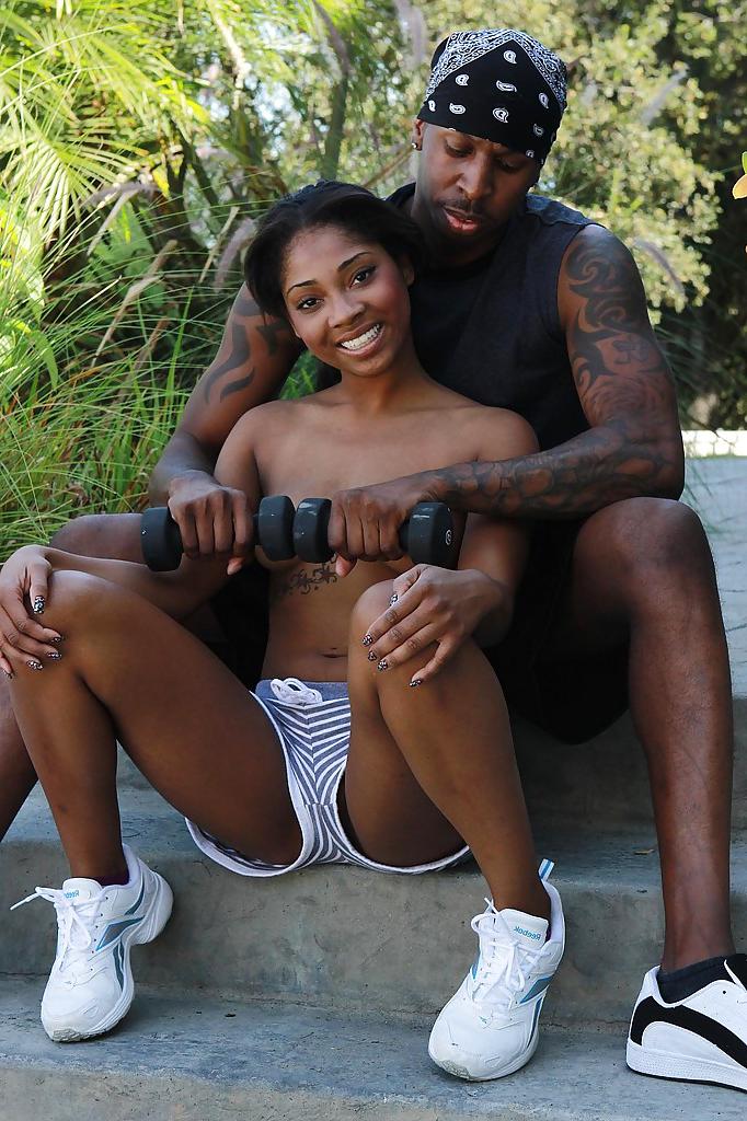 16P Sporty ebony sweetie seduces her coach with her amazing ample booty