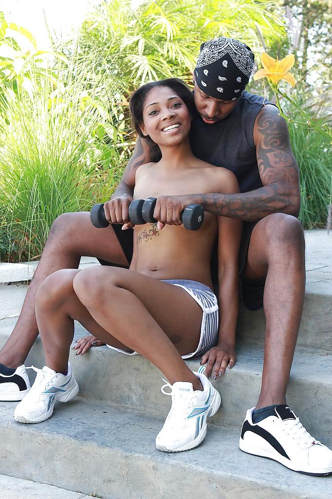16P Sporty ebony sweetie seduces her coach with her amazing ample booty