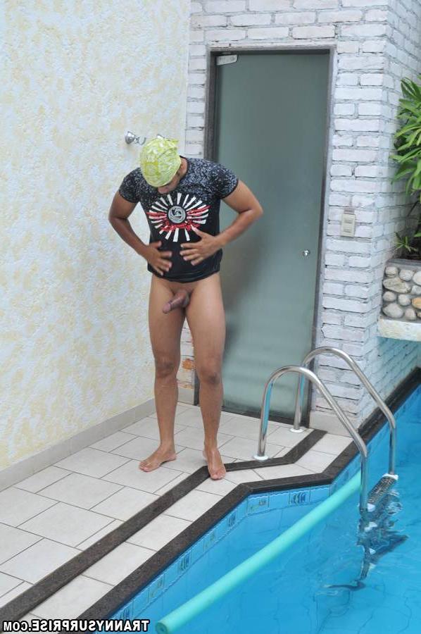 16P Gorgeous busty Latina tranny Renata getting fucked bareback by the pool