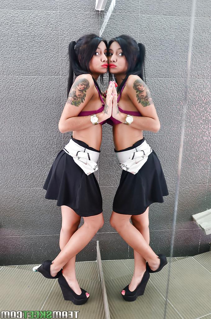 16P Latina teenager Mara stripping naked to show off heavily inked body