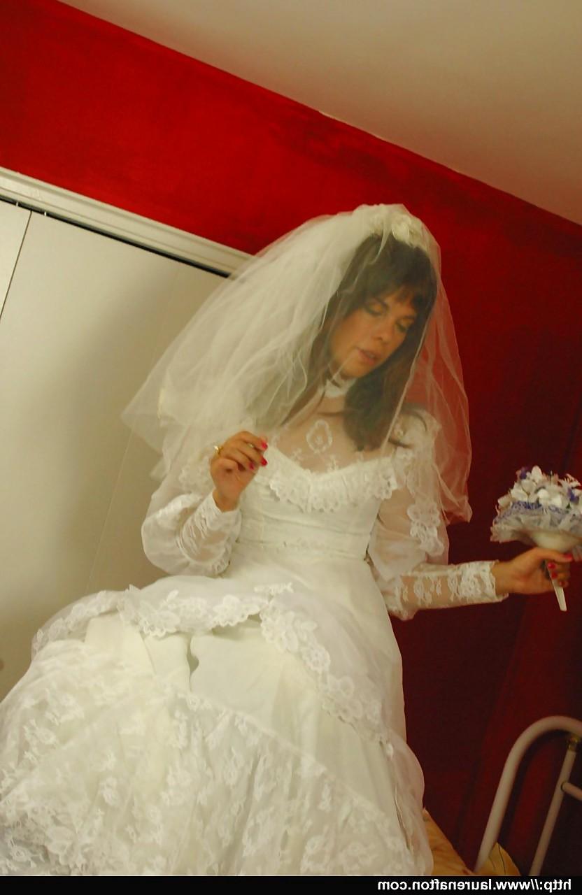 12P Hot bride Miss Abigail in stockings & high heels enjoys lesbian strapon fuck